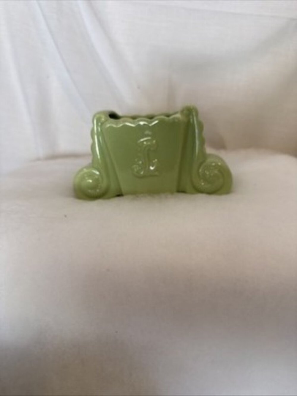 Sage Green Vintage Ceramic Scroll Planter